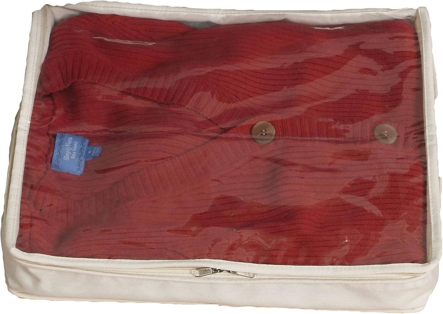 Household Essentials Lightweight Canvas Sweater Bag 2 Pack, Durable Canvas with Clear PEVA Top, 3-Sided Zipper, Perfect Fit for Shelving or Under the Bed