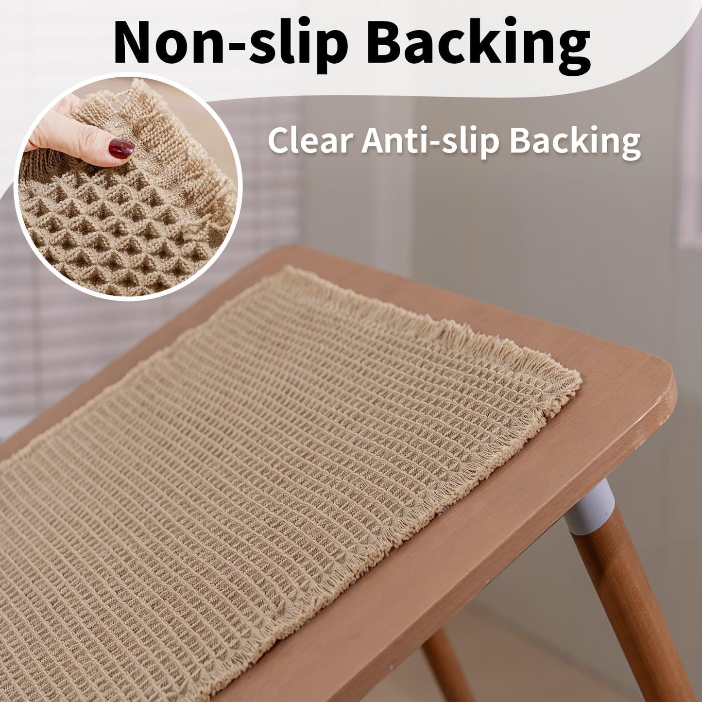 Waffle Bath Mat - Boho Bathroom Rugs Non Slip Washable, Super Absorbent & Quick Dry, Soft Bath Mat Farmhouse Bathroom Decor, 24'' x 36'', Khaki