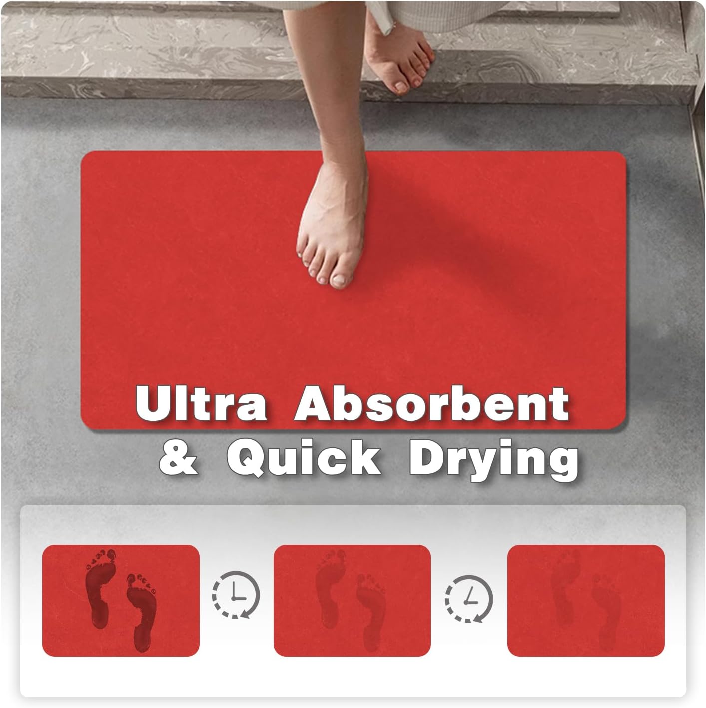 Christmas Bath Mat, Red Bathroom Rugs Non Slip Washable Thin Absorbent Bath Mat Fits Under Door Bathroom Floor Mat Perfect for Bath, Shower, or Sink 17"x59" Red