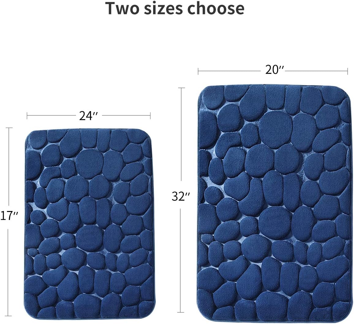YIHOUSE Memory Foam Bath Mat Cobblestone Bathroom Rugs Super Water Absorbent Bath Mats for Bathroom Machine Washable Bath Rugs(17x24,Dark Blue)