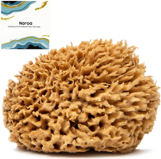 Naroa Soft Natural Shower Sponge | Gentle Sea Loofah for Bathing Smooth Skin | Unbleached Body Scrubber Puff | Bath & Spa (Small)