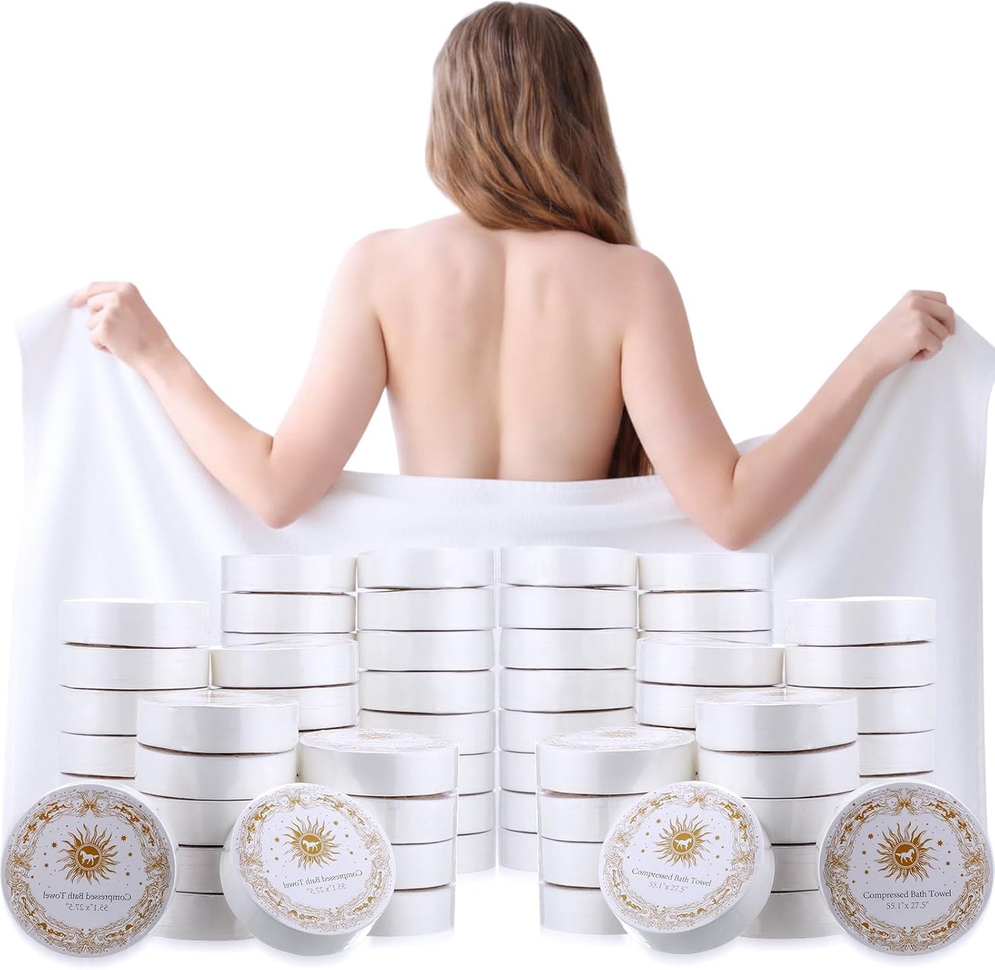 Nuenen 50 Pack Compressed Bath Towels 55.1 x 27.5 Disposable Large Bath Towel Reusable Suitable for Hotel Camping Sports Hiking Beach Swimming Vacation