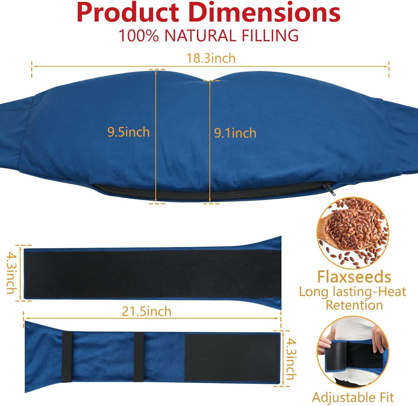 Microwavable Extra Large Heating Wrap for Lower, Back, Waist, Abdominal and Shoulder Pain Relief, Removable for Cleaning, Flaxseed Rice Hot Heat Pack, Surgery Recovery - 10x18 Inch