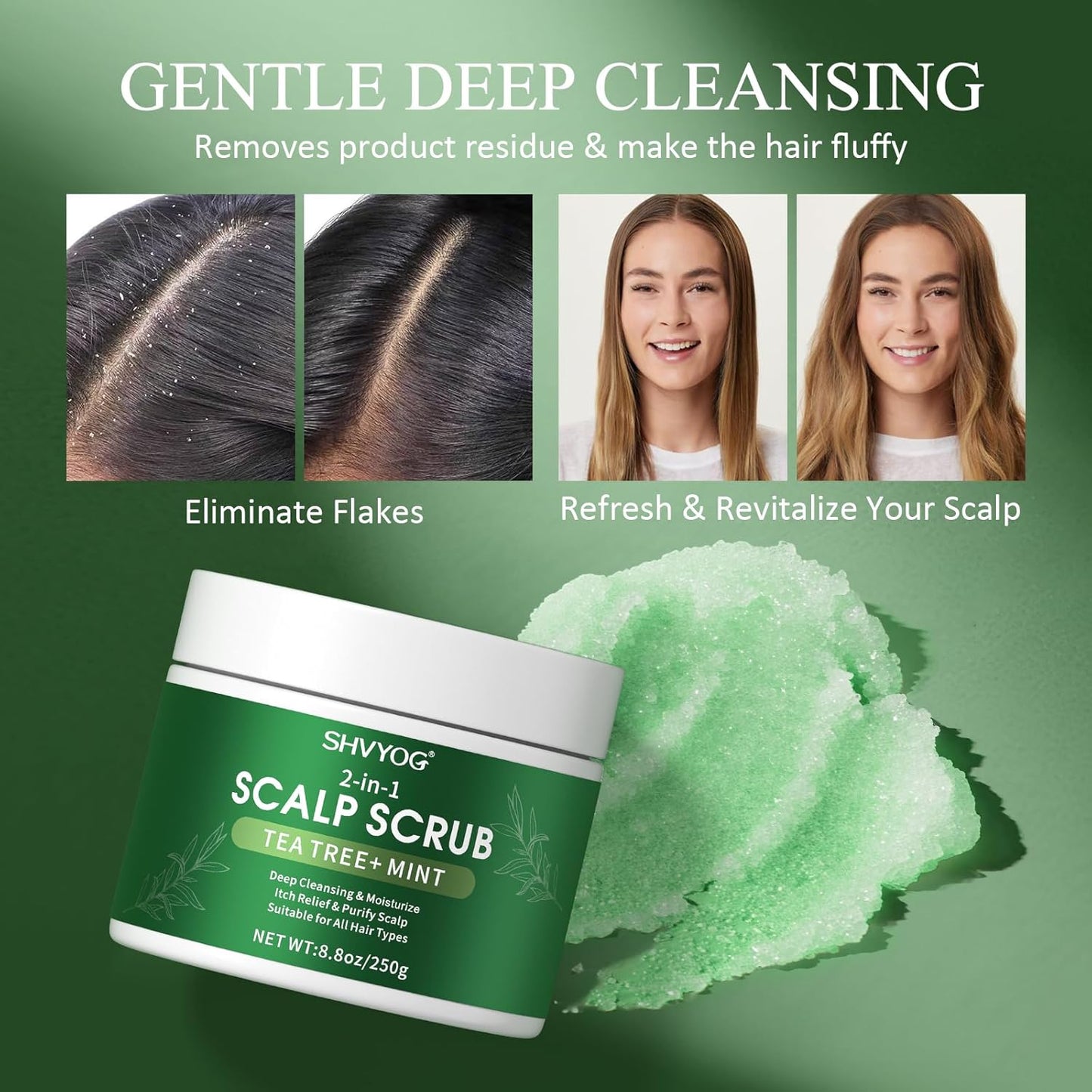 SHVYOG Scalp Scrub, Tea Tree & Coconut Oil Exfoliator Scrub for Itchy Scalp, Anti-Dandruff Detox Clarifying Exfoliator Shampoo with Sea Salt, Scalp Treatment with Scalp Scrubber