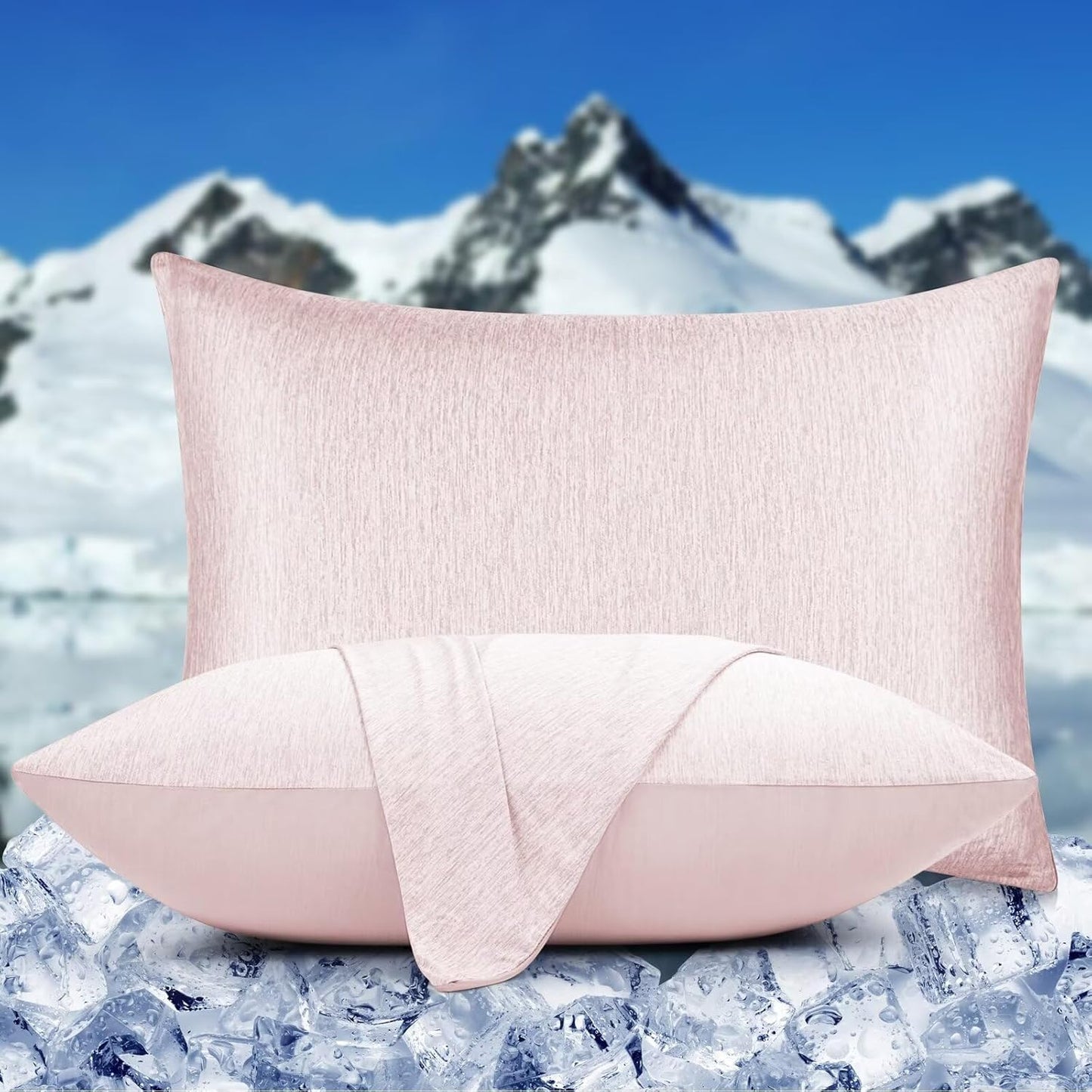 HOMFINE Cooling Pillowcases King Size - Double Side Q-Max 0.439 Cooling Fiber for Pillow Protector, Breathable Cold Pillow Cover for Hot Sleeper Night Sweat, Hidden Zipper, 2 Pack (20"x36", Pink)