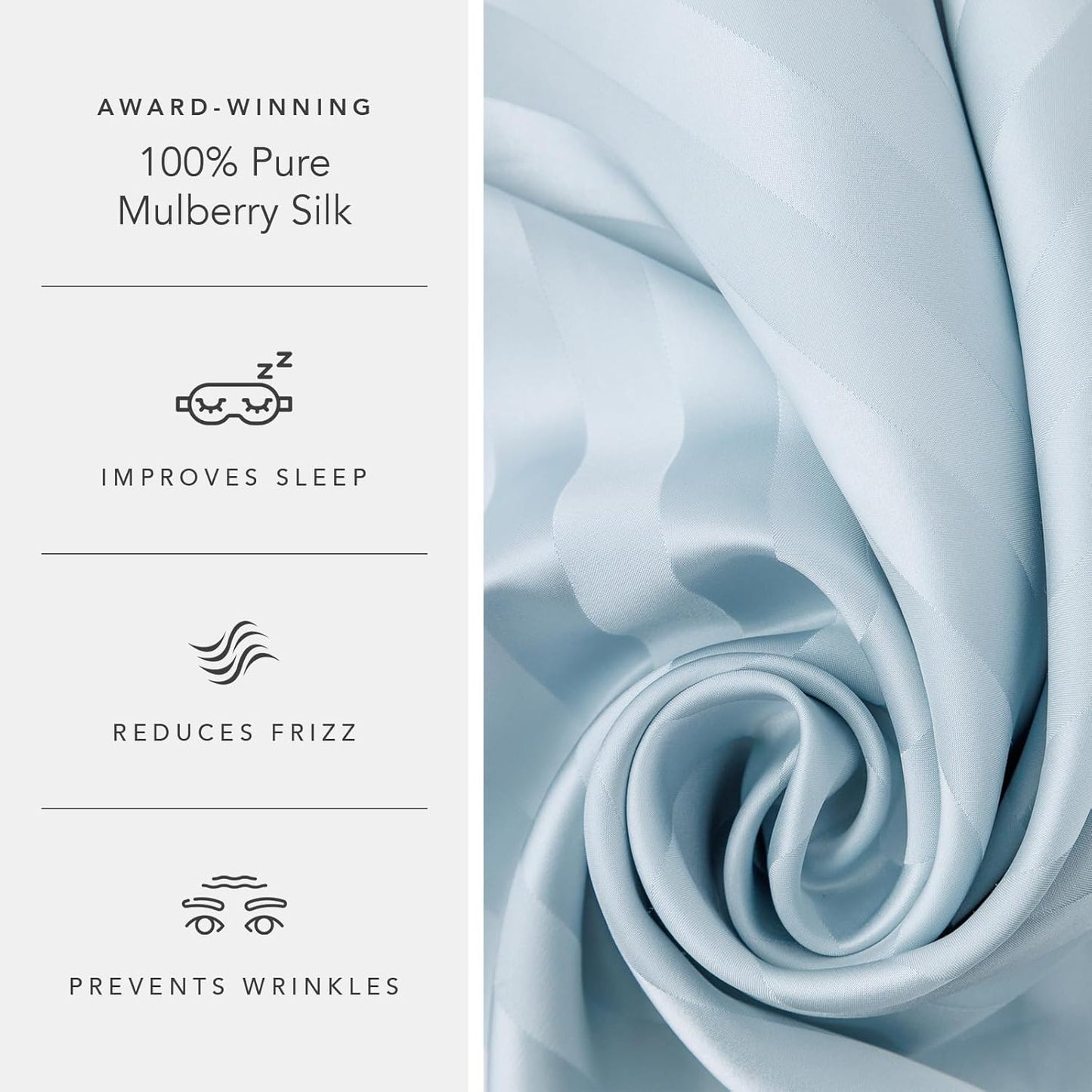 Fishers Finery 30mm 100% Pure Mulberry Silk Pillowcase, Quality Tested (Blue Stripe, Queen)