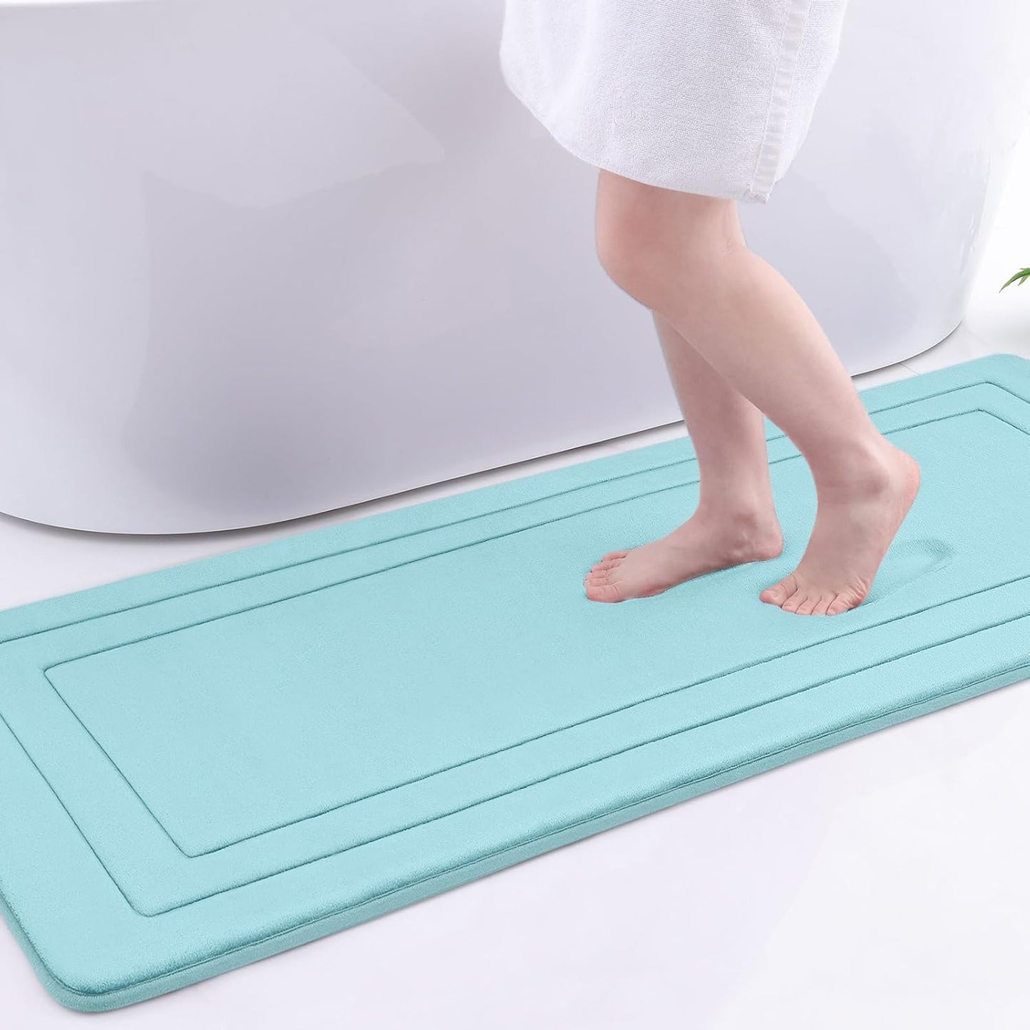 Arotive Memory Foam Bathroom Rug Mat 59x24, Ultra Soft and Absorbent Bath Mat, Machine Wash Dry, Comfortable Bath Rug Carpet for Bathroom Floor, Tub and Shower, Sky Blue