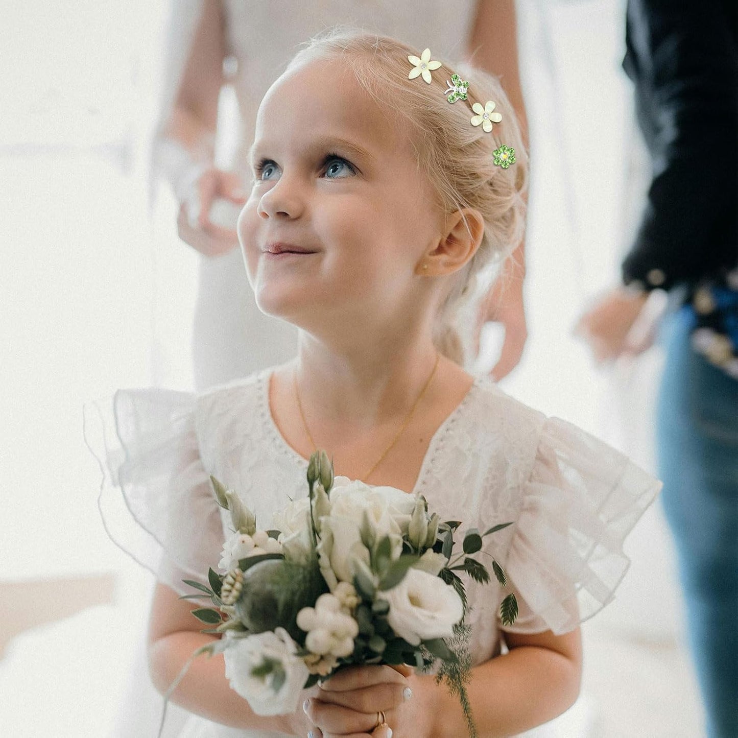 YISSION 20 Pcs Mini Flower Hair Clips Rhinestone Butterfly Hair Pins Small Decorative Hair Clips Wedding Hair Barrettes Green Hair Clips Bridal Flower Girl Hair Accessories for Girls Women