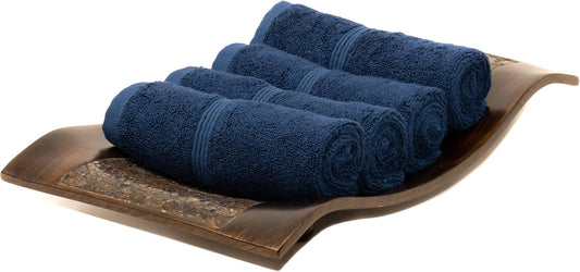 Mosobam Luxury Turkish Towels Set of 4 Washcloths 13X13 Navy Blue 700 GSM Bamboo Viscose & Aegean Turkish Combed Cotton