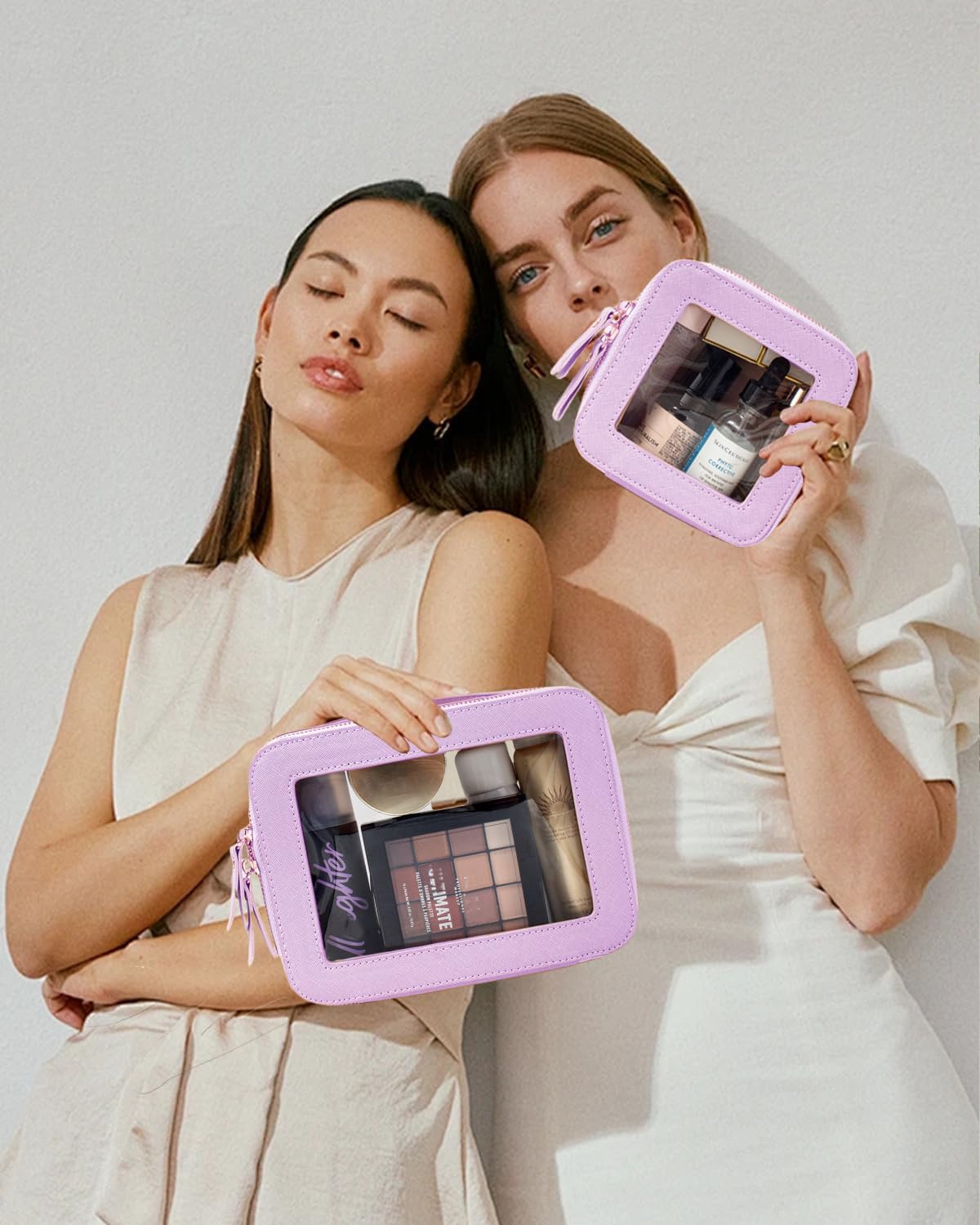 Travel Clear Makeup Bag Set, TSA Approved Cosmetic Bag Case with Zipper Portable Makeup Pouch Toiletry Bag Women Traveling Cosmetic Organizer Storage Bag Car Organizer Car Essentials for Women