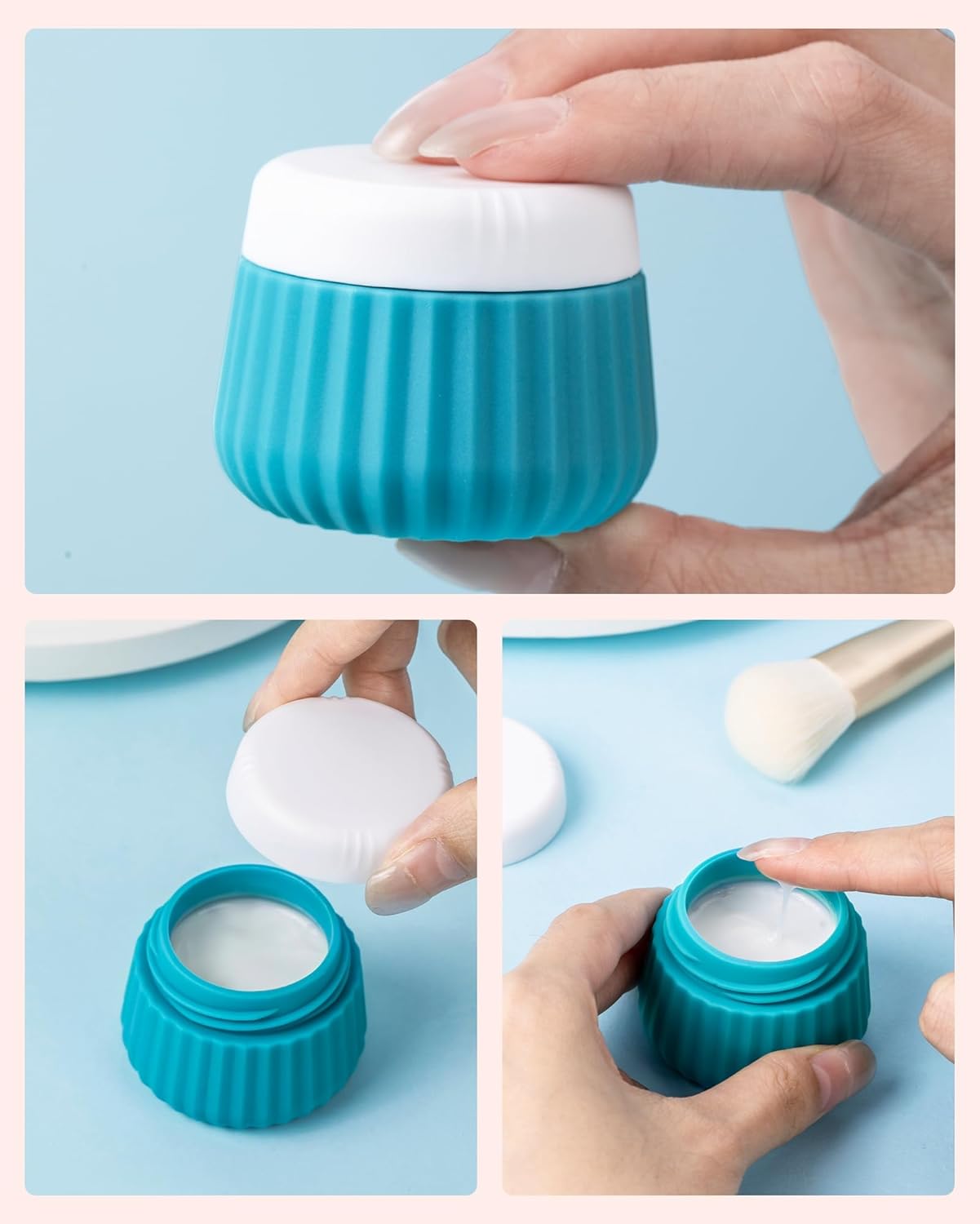 Travel Containers for Toiletries 4 Pack, TSA Approved Travel Size Toiletries, Travel Size Containers, With Clear Bag Leak Proof Silicone Jars, Travel Essentials Creams Jars Carrying Small Items