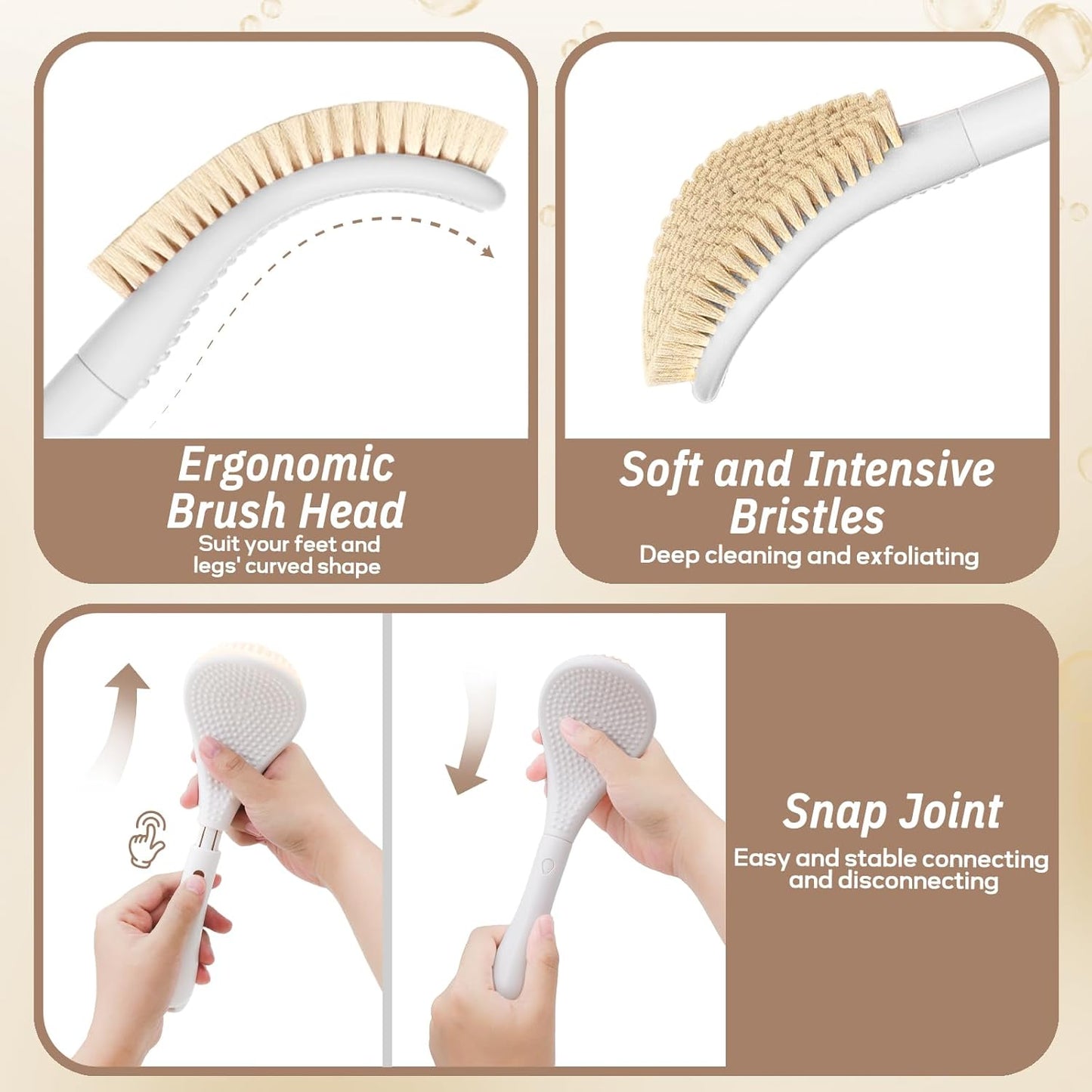 New Foot Brush with Adjustable Long Handle, 3-in-1 Foot Scrubber for Wet or Dry Brushing, 10.2’’- 27.5’’ Foot Scrub Brush for Senior, Pregnant, Disabled, or Injured, Gift-Box Packed(White)