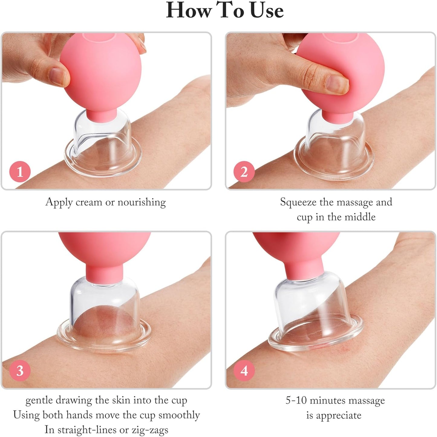 4 Pieces Glass Cupping Set Glass Silicone Cupping Cups Massage Vacuum Suction Cupping Cups for Body Face Leg Arm Back Shoulder Muscle and Joint Pain (Pink)