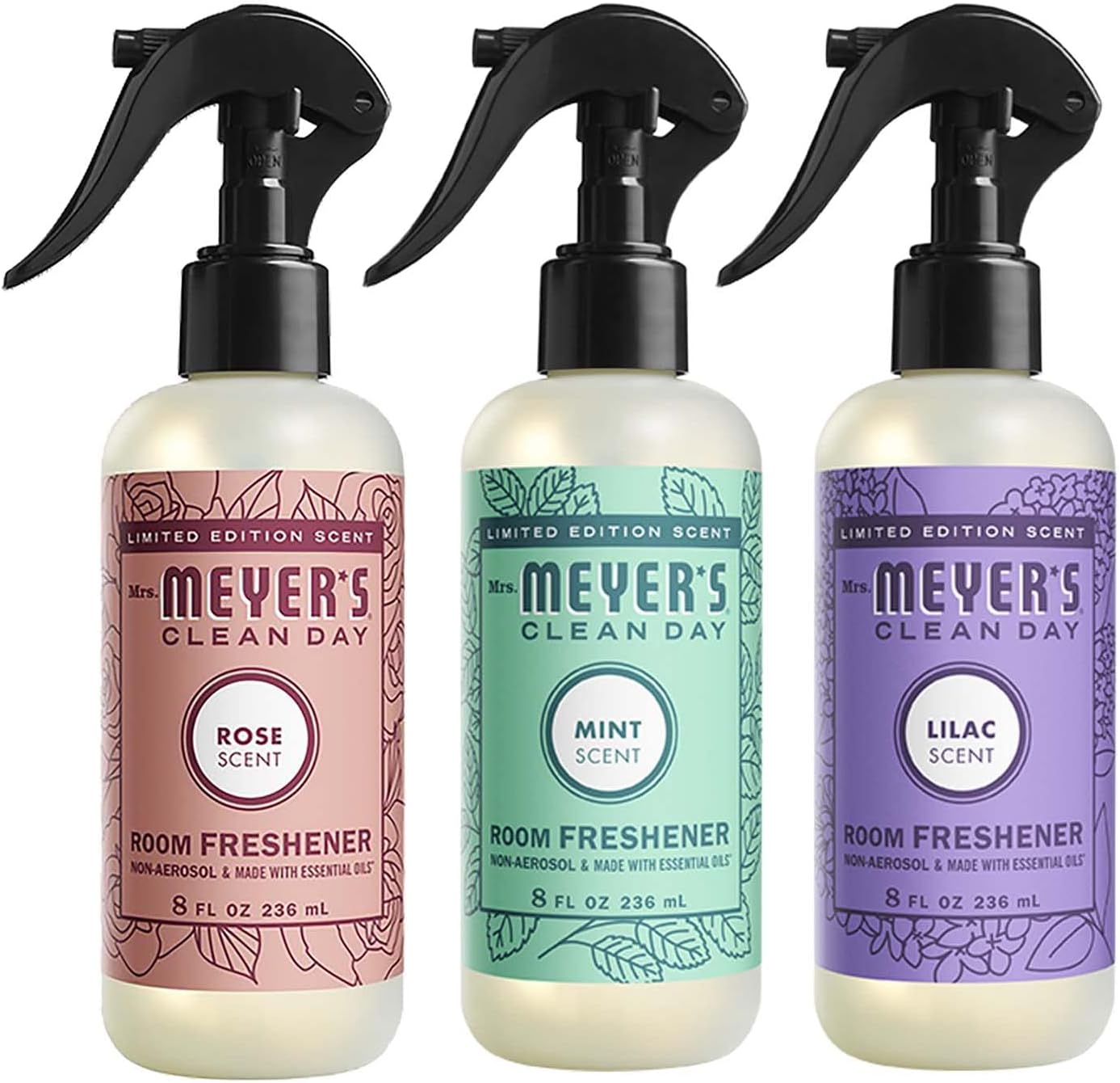 MRS. MEYER'S CLEAN DAY Room Freshener Variety Scents 3 CT (Rose + Lilac + Mint) 8 fl oz.