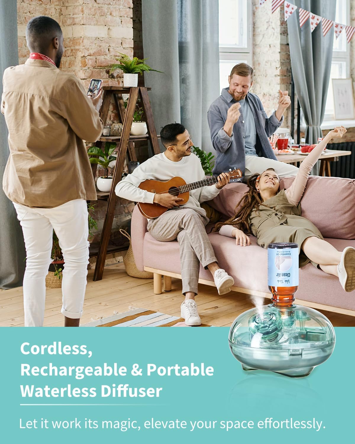 Waterless Essential Oil Diffuser, Upgraded Cordless Rechargeable, Aromatherapy Scent Air Machine, Portable Nebulising Diffuser for Home, Bedroom, Bathroom, Room, Office, Car