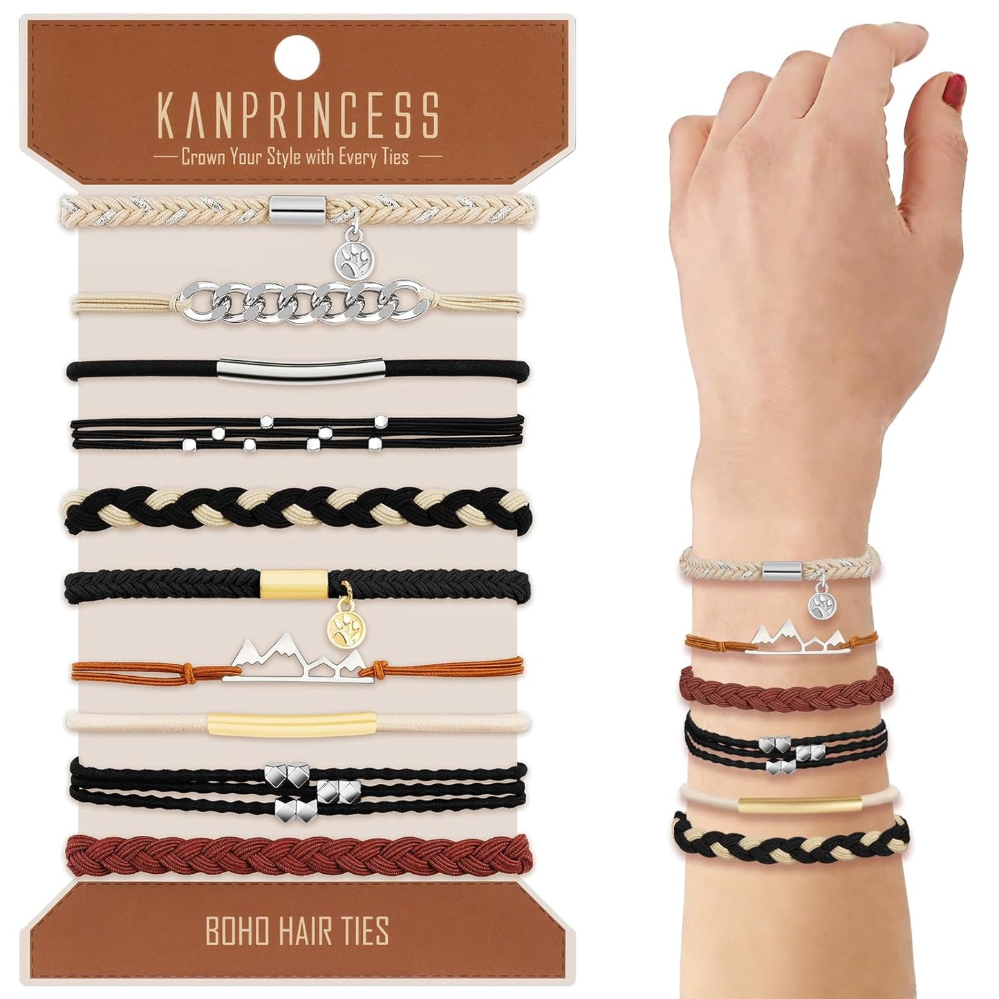 Hair Tie Bracelet, 10 Pcs Boho Hair Ties For Girls and Women, Elastic Hair Ties, Hair Bands For Ponytails, Ponytail Holder For Daily Life, Sport, Cooking, Working (Set 12)