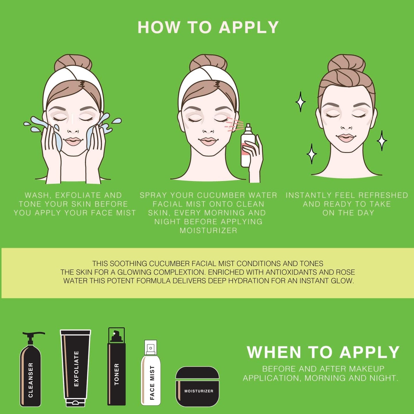 | Face & Body Mist Spray - Soothing Cucumber Water With Moisturizing Hyaluronic Acid | Instant Soothing, Cooling, Conditioning | 8 FL OZ