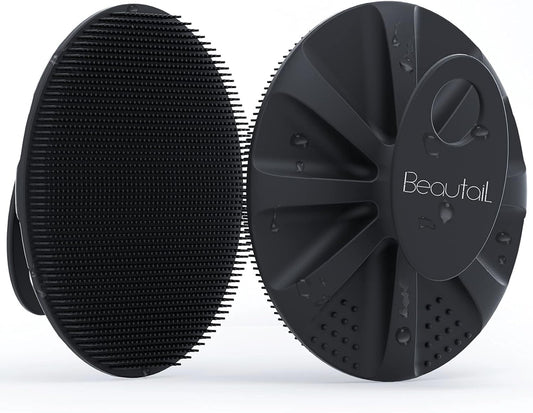 Silicone Body Scrubber Shower Bath Wash Brush Gentle Exfoliating Scrub Cleansing Loofah for Women Men Baby Sensitive Skin, Easy to Clean, Lather Nicely, More Hygienic, 1 Pack, Black