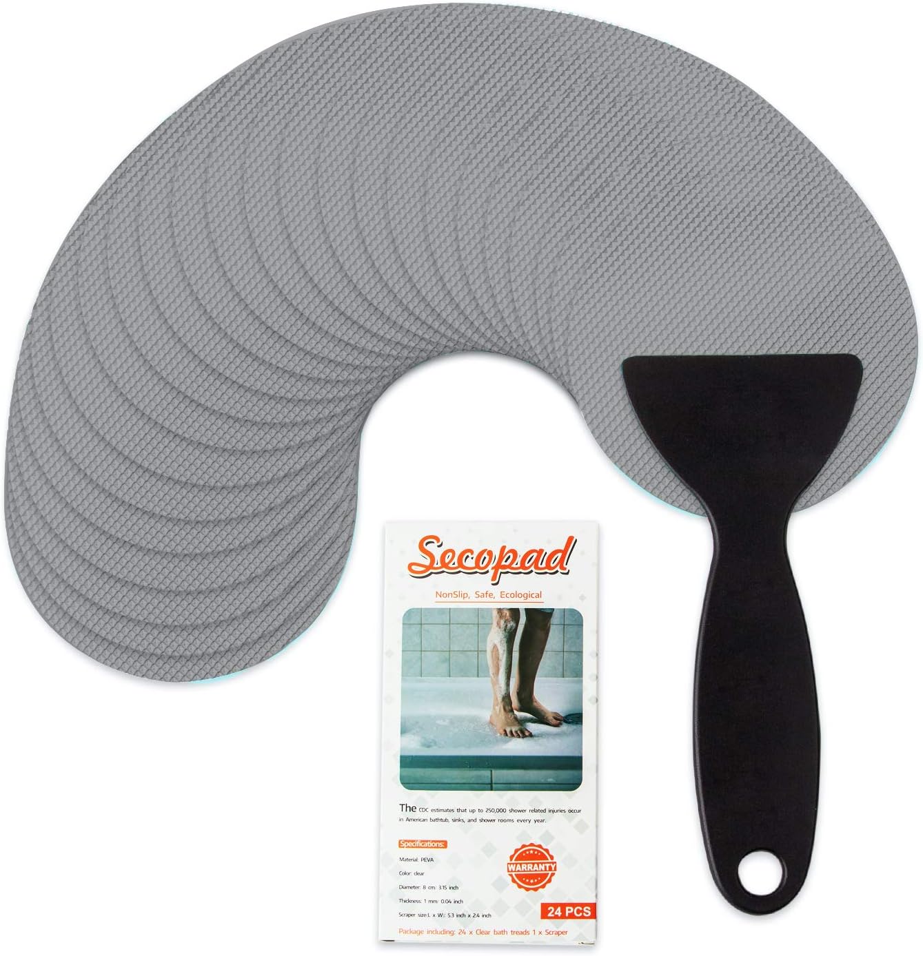 Bathtub Stickers Non-Slip, 12PCS Safety Shower Treads Adhesive Appliques with Premium Scraper (Grey)