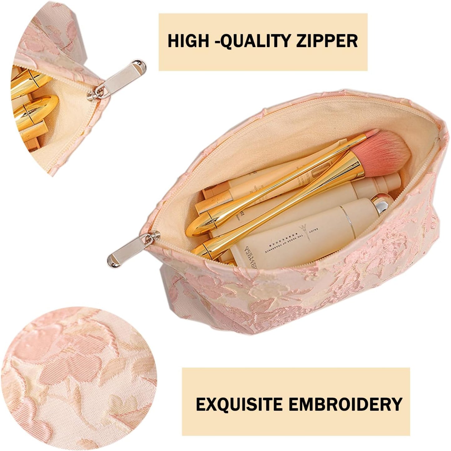 2 Pcs Makeup Bags, Large Cosmetic Bag Travel Toiletry Bag Organizer for Women, Embroidery Craft, Floral Makeup Bag Small Cosmetic Pouch Purse with Zipper Gifts for Girls Teen