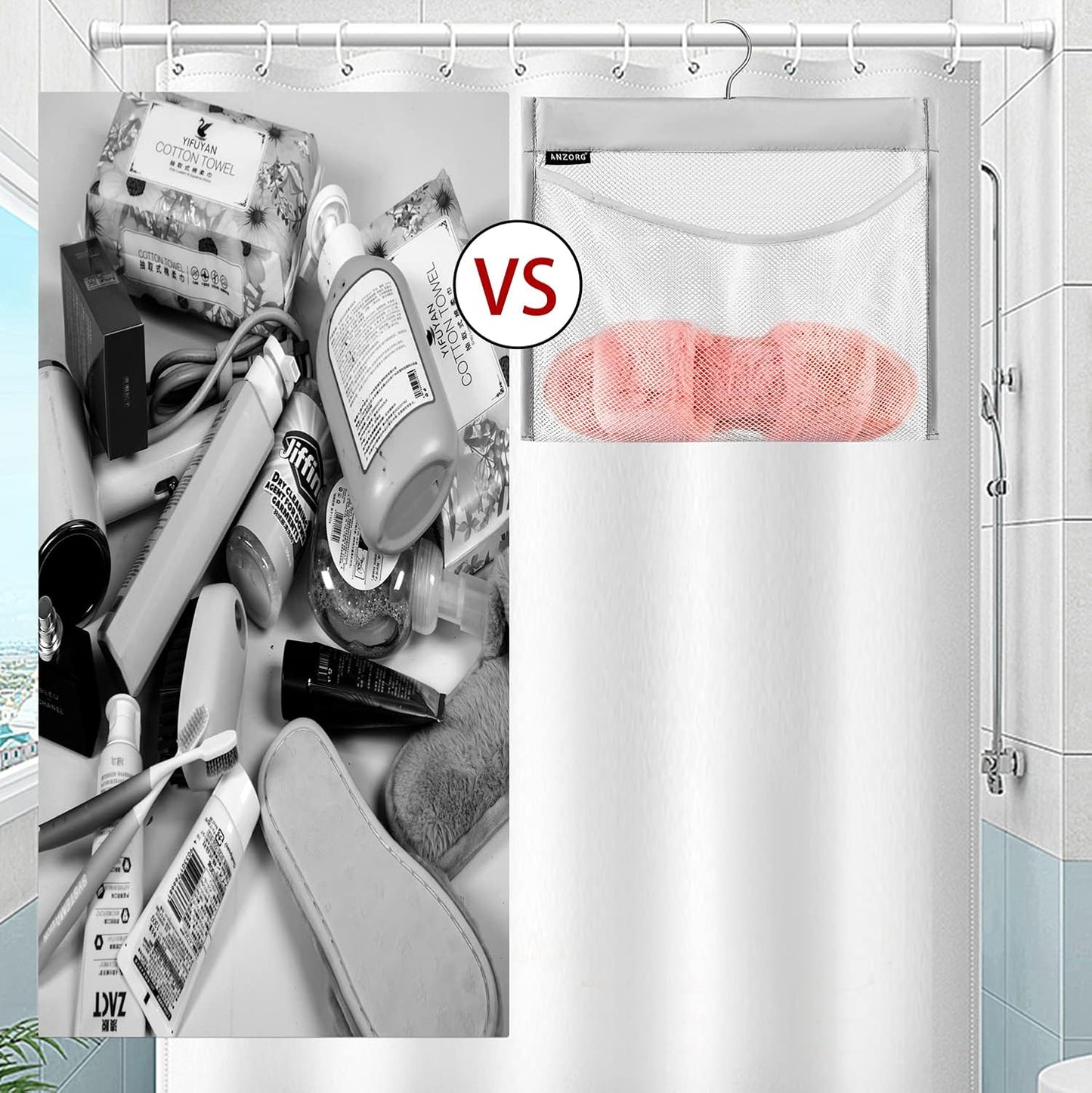 Mesh Shower Organizer Hanging Caddy Quick Dry Bathroom Storage for Toiletry Accessories with Rotating Hanger (1 Pocket)