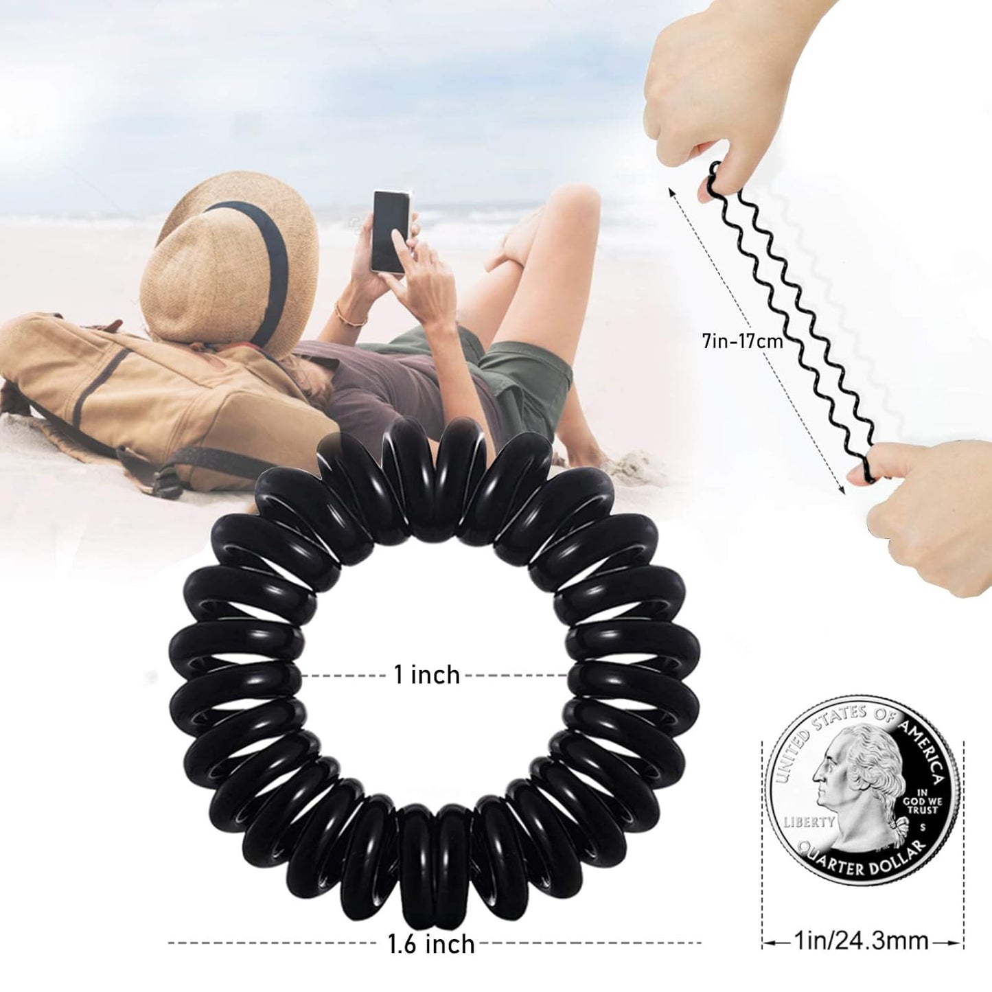 Hair Ties, 17 Pack Spiral Coils for Thick and Thin Hair - No Crease Ponytail Holders for Women and Children