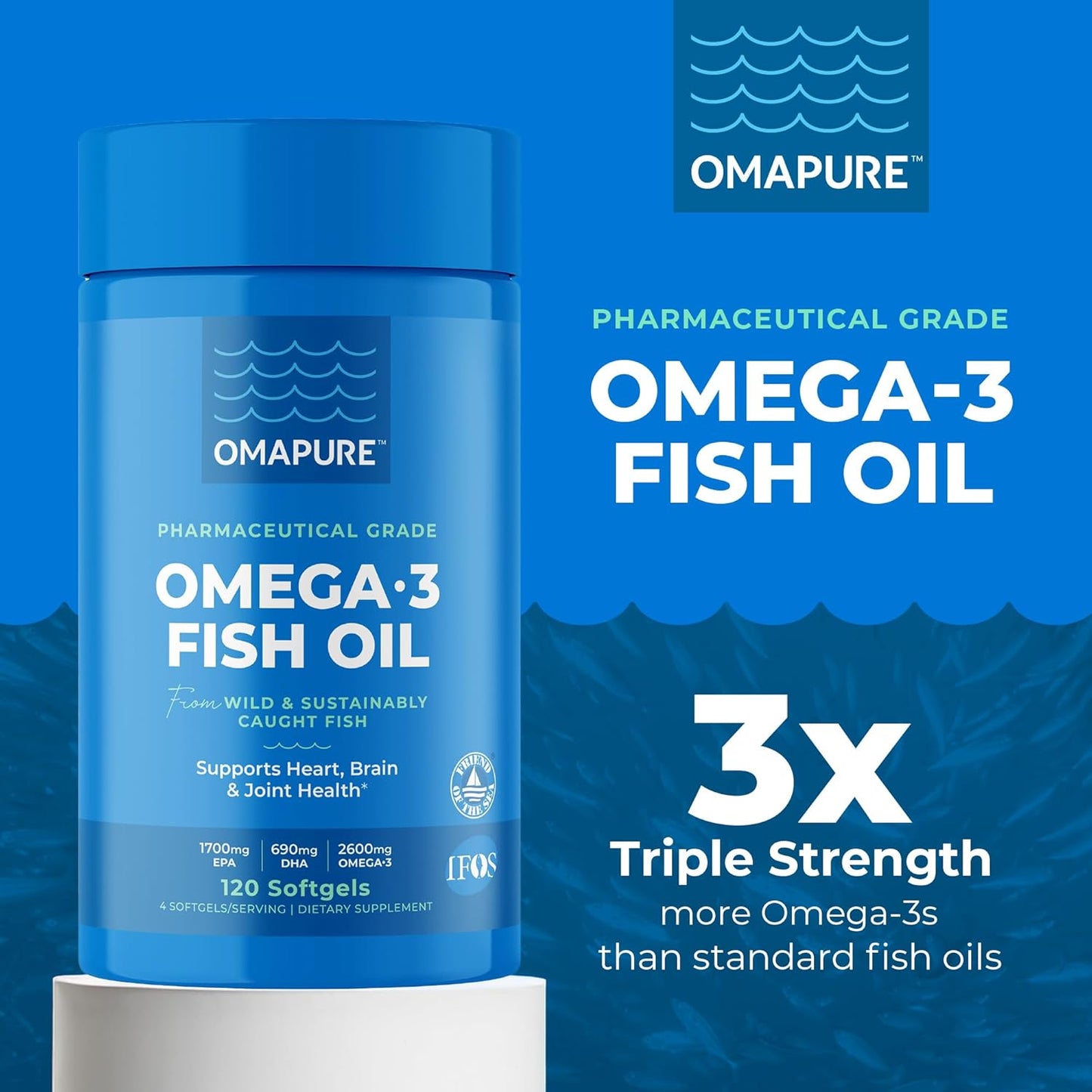 Fish Oil Supplements with Omega 3 Fatty Acids (5 Bottle, 120 Softgels) - High EPA, DHA, & IFOS Fish Oil Pills Support Heart & Joint Health - Burpless Fish Oil Promotes Brain Function