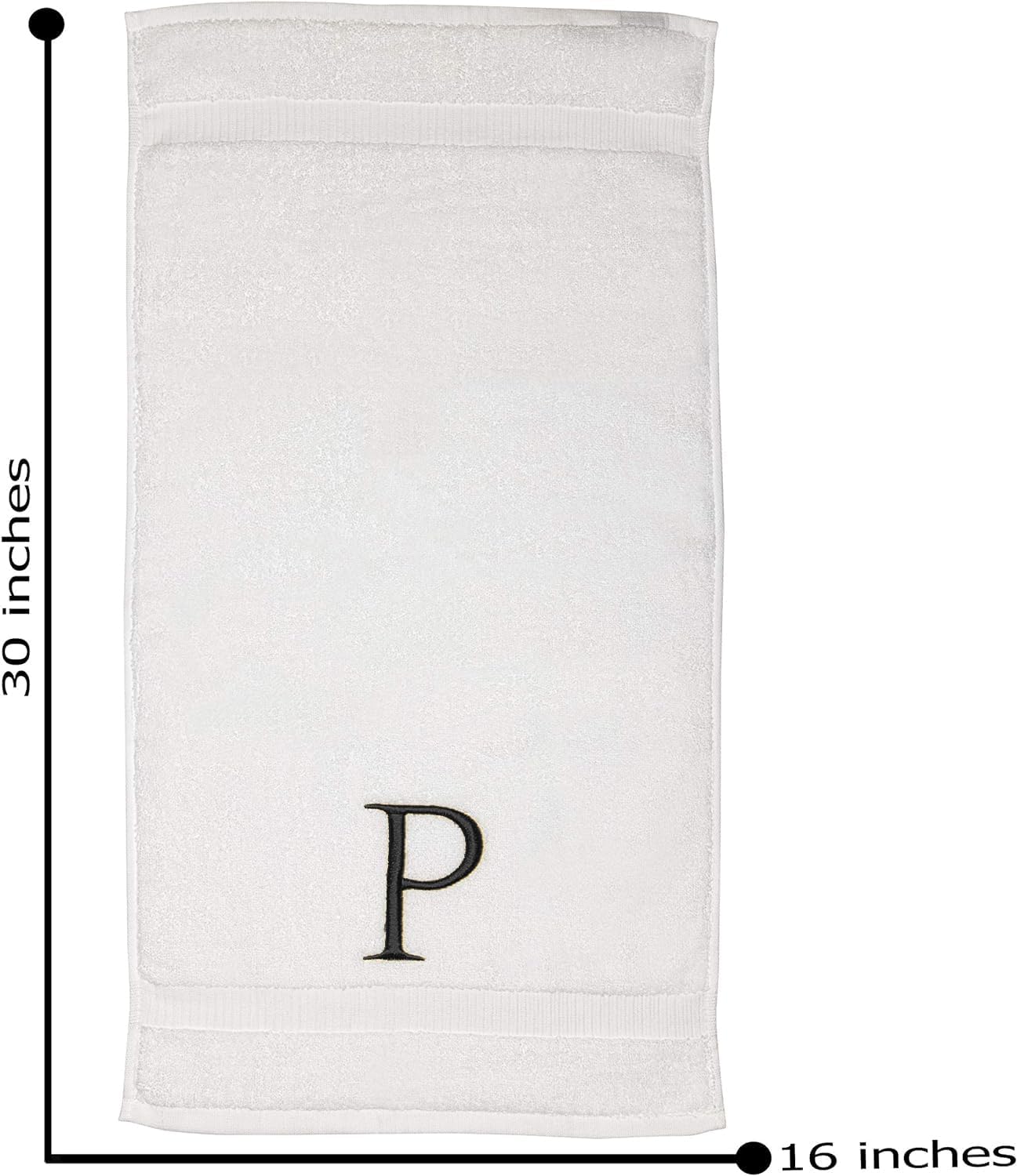 Dark Gray Monogrammed Hand Towel for Bathroom - Initial Hotel Quality Decorative Embroidered Luxury Towel for Powder Room, Spa - GOTS Organic Certified - Set of 2 Letter P