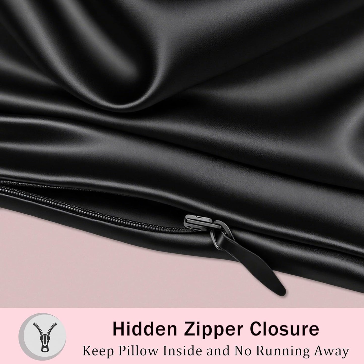 Mulberry Silk Body Pillow Pillowcase with Zipper, Ultra Smooth Soft Breathable Cooling Pillow Cases for Hot Sleepers, Silk Satin Body Pillow Cover for Hair and Skin (Black, 20×54 Inches, 1 Pack)