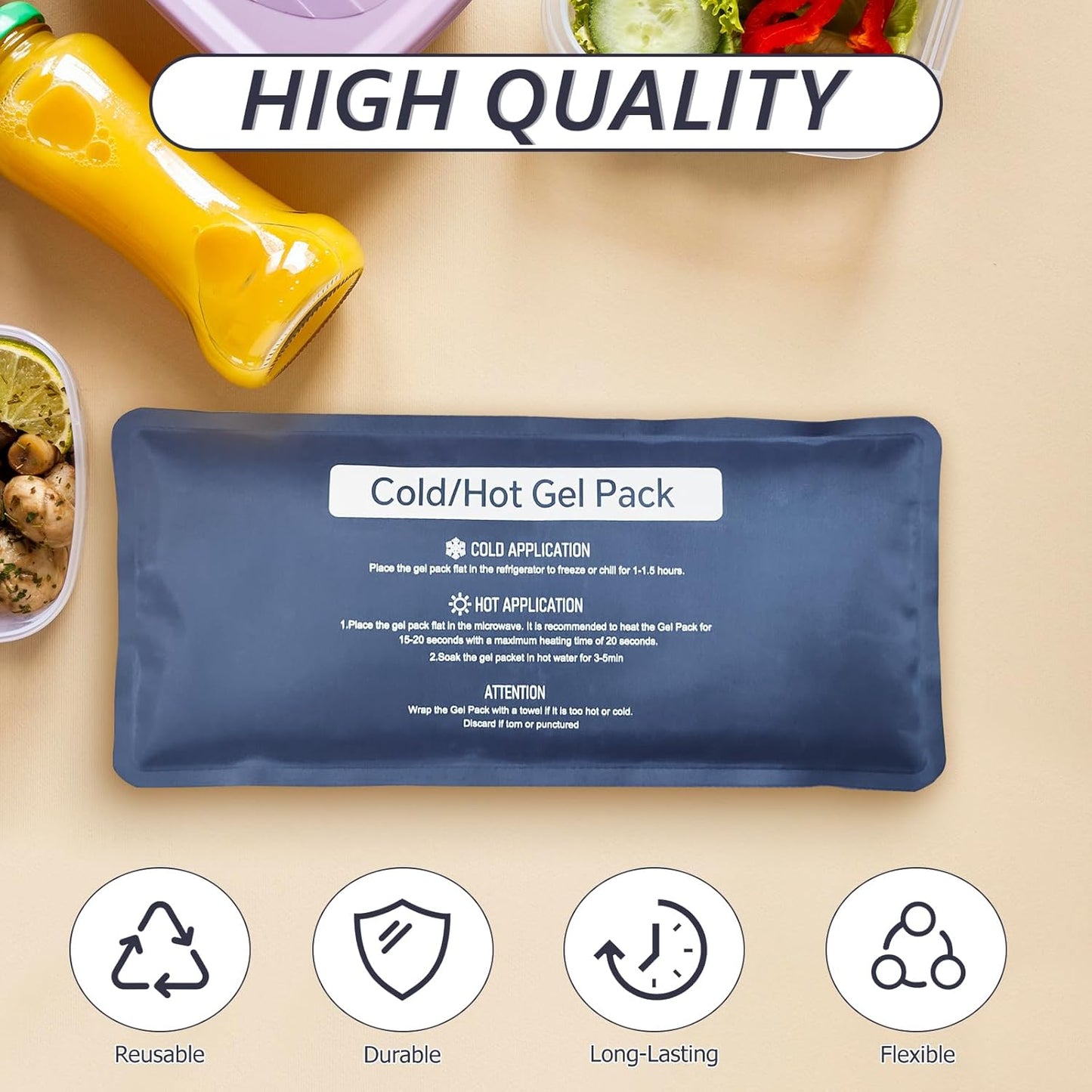 Hot & Cold Gel Packs for Pain Relief 4PCS 4x9 Inch Ice Packs Reusable Blue Cold Packs for Swelling, Bruises, Injuries, Surgery, Toothache (4 Pack)