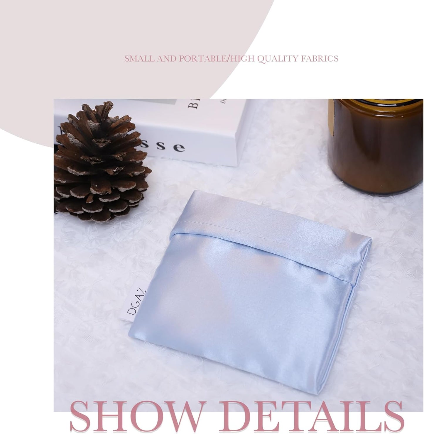 DGAZ Silk Sanitary Napkin Storage Bag, Period Bag for Teen Aged Girls, Portable Period Bag for Panty Liners/Menstrual Cup/Small Tampons，Mini Makeup Bag for Purse(Celeste)