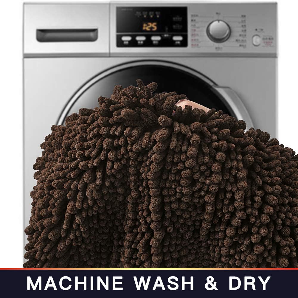 Walensee Large Bathroom Rug Non Slip Bath Mat (24x60 Inch Brown) Water Absorbent Super Soft Shaggy Chenille Machine Washable Dry Extra Thick Perfect Absorbant Best Plush Carpet for Shower Floor