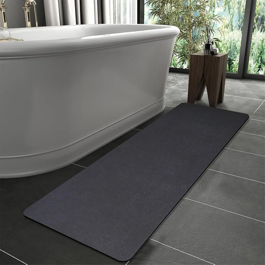 Diatomaceous Earth Bath mat Bathroom Rugs Super Absorbent Quick Dry Non Slip Bath Mat Thin Bathroom Floor Mats Fit Under Door-Shower Rug for in Front of Bathtub Shower, Dark Grey, 23.6"x47.2"