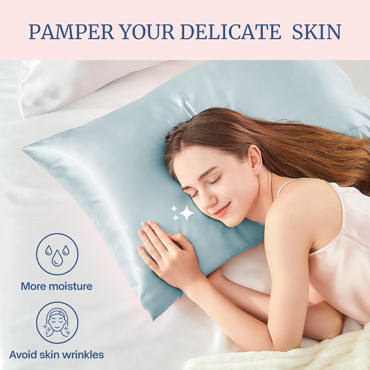 BEDELITE Satin Pillowcase for Hair and Skin, Super Soft Similar to Silk Pillow Cases 4 Pack with Envelope Closure, Cooling Pillowcases for Women Men (20"x36" King Size, Stone Blue)