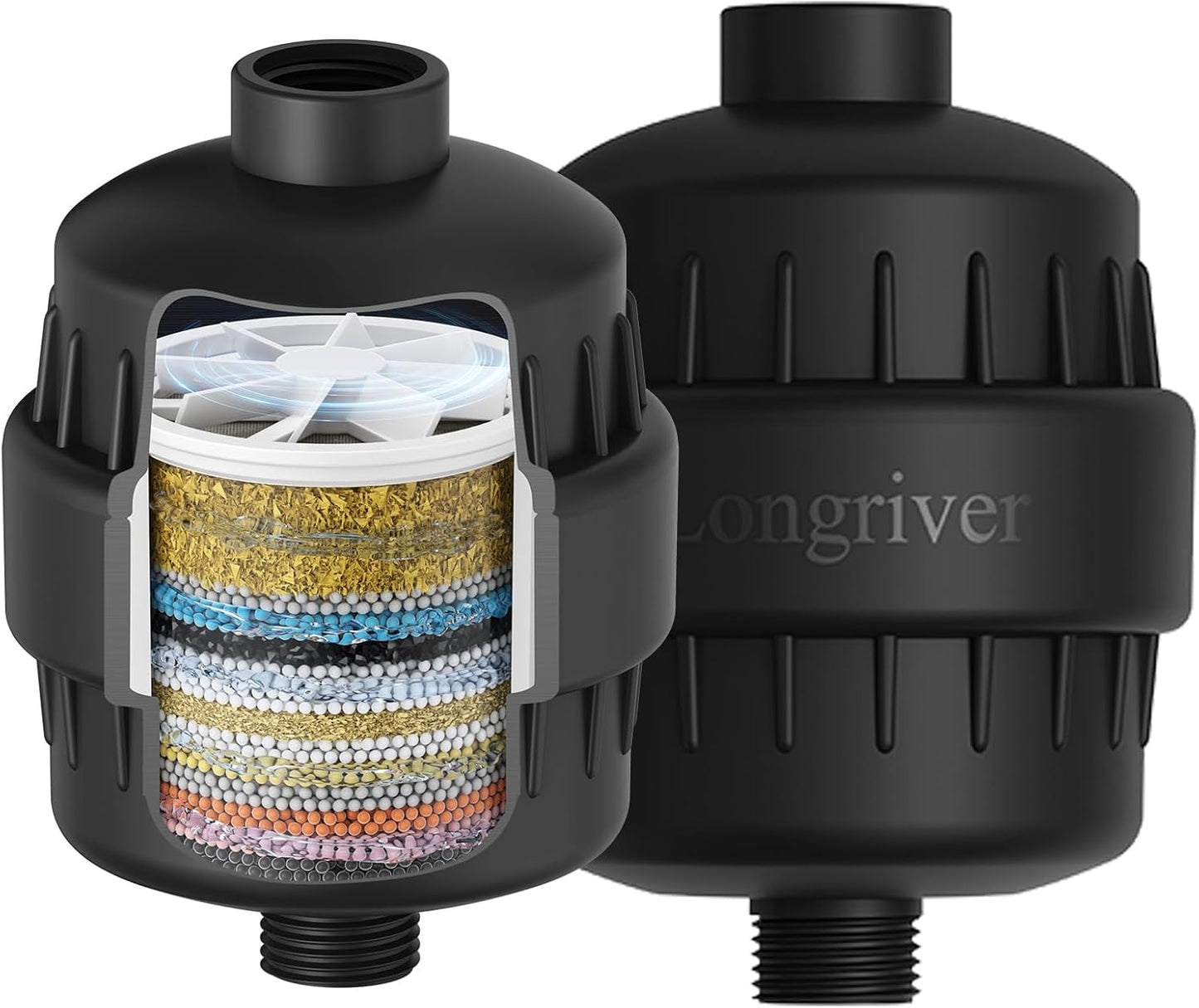 R7 Shower Filter High Put Shower Water Filter for Hard Water 99.99% Remove Chlorine, Heavy Metals, Shower Water Softener, Improve your skin and hair, Bathroom Fixture Hardware Parts, Black, 2 Pack