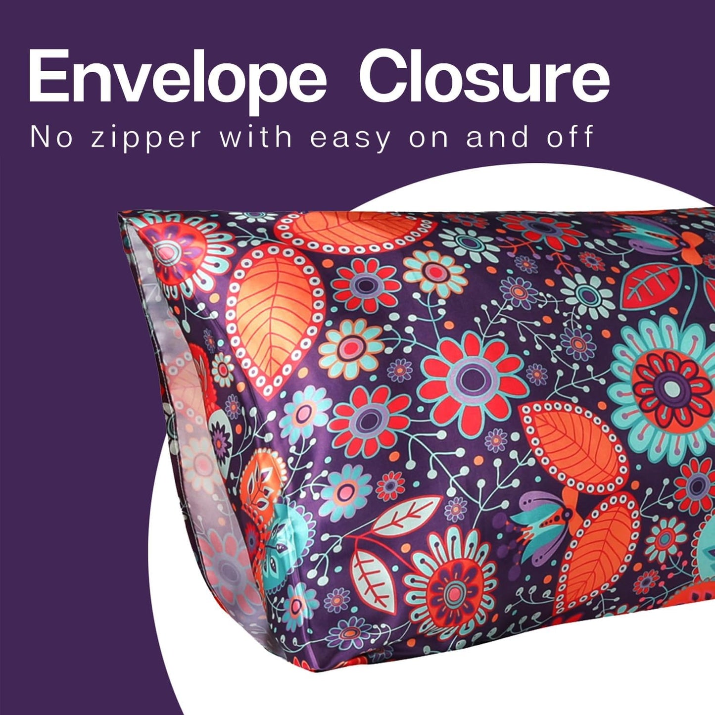 MR&HM Satin Body Pillow Cover, Soft and Breathable Body Pillow Case with Envelope Closure, Cooling and Silky Long Pillowcase for Hair and Skin,Grey (20x54, Sunflower)