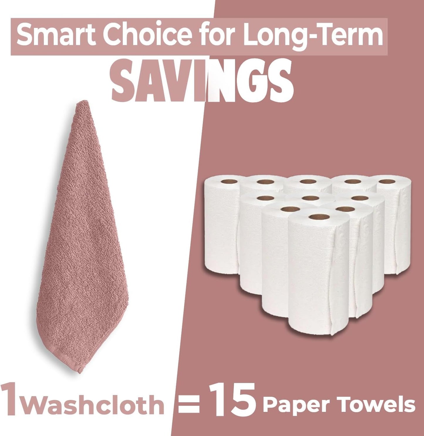 DAN RIVER 100% Cotton Wash Cloths 24 Pack [12x12] Soft & Absorbent face Towel for Showering, Gym, Hotels & Spa Perfect for Everyday Use Fingertip Towels, Dusty Pink