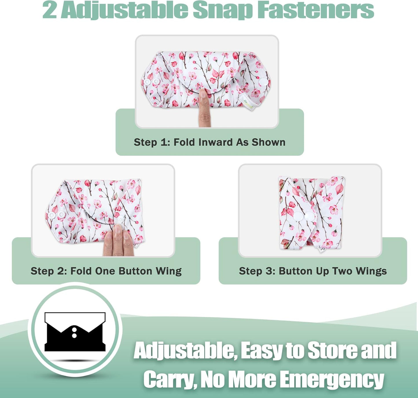 wegreeco Reusable Menstrual Pads - Reusable Sanitary Pads | Reusable Panty Liners | Soft Cloth Menstrual Pads - 6 Pack with 1 Cloth Mini Wet Bag (S, Cherry Blossoms)