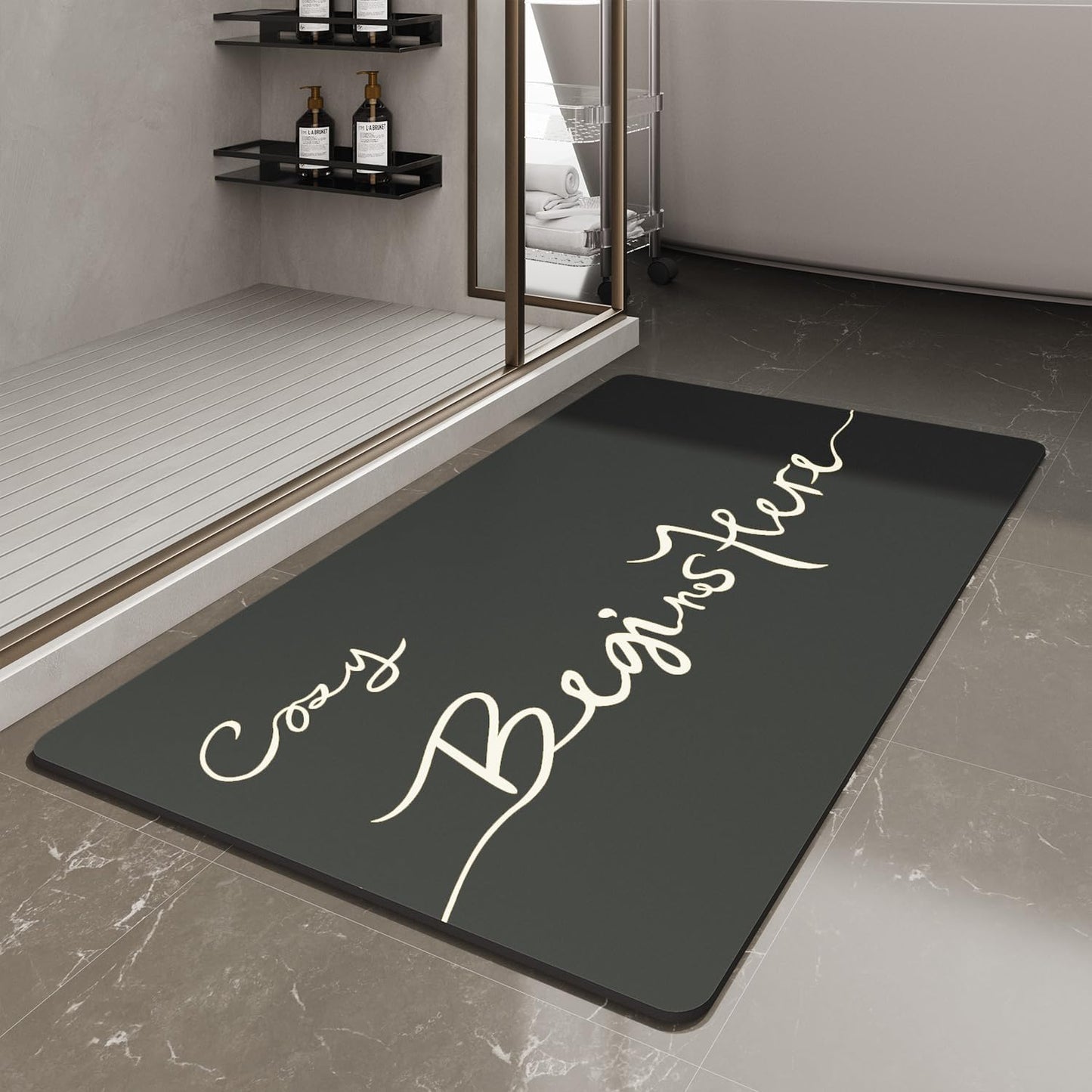 Bath Mat-Bathroom Mat Rug Non Slip Super Absorbent Stain Resistant Quick Dry Thin Bathroom Rug-Bath Mats for Bathroom Floor Bathtub Vanity-Bathmat Bath Rug Easy Care-24"x35",Black