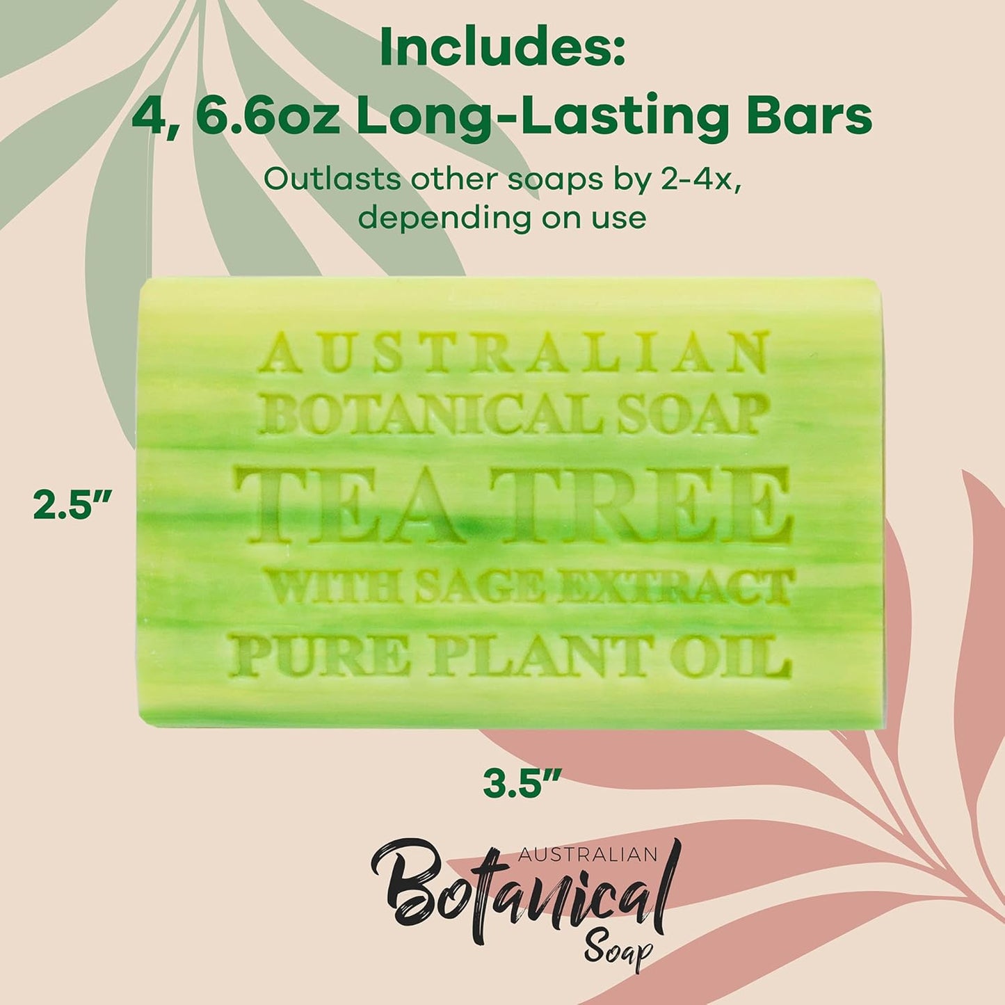 Australian Botanical Soap Tea Tree with Sage Extract 6.6 oz Luxury Soap Bars Enriched with Shea Butter, Suitable for Men, Women and All Skin Types, Pack of 4