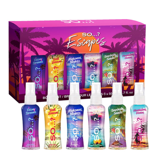 So...? Escapes Body Mist Set - Perfumes for Women - Everyday Body Spray for Women - Vegan, Cruelty Free Fragrances - Travel Size Gift Set - 6 pcs