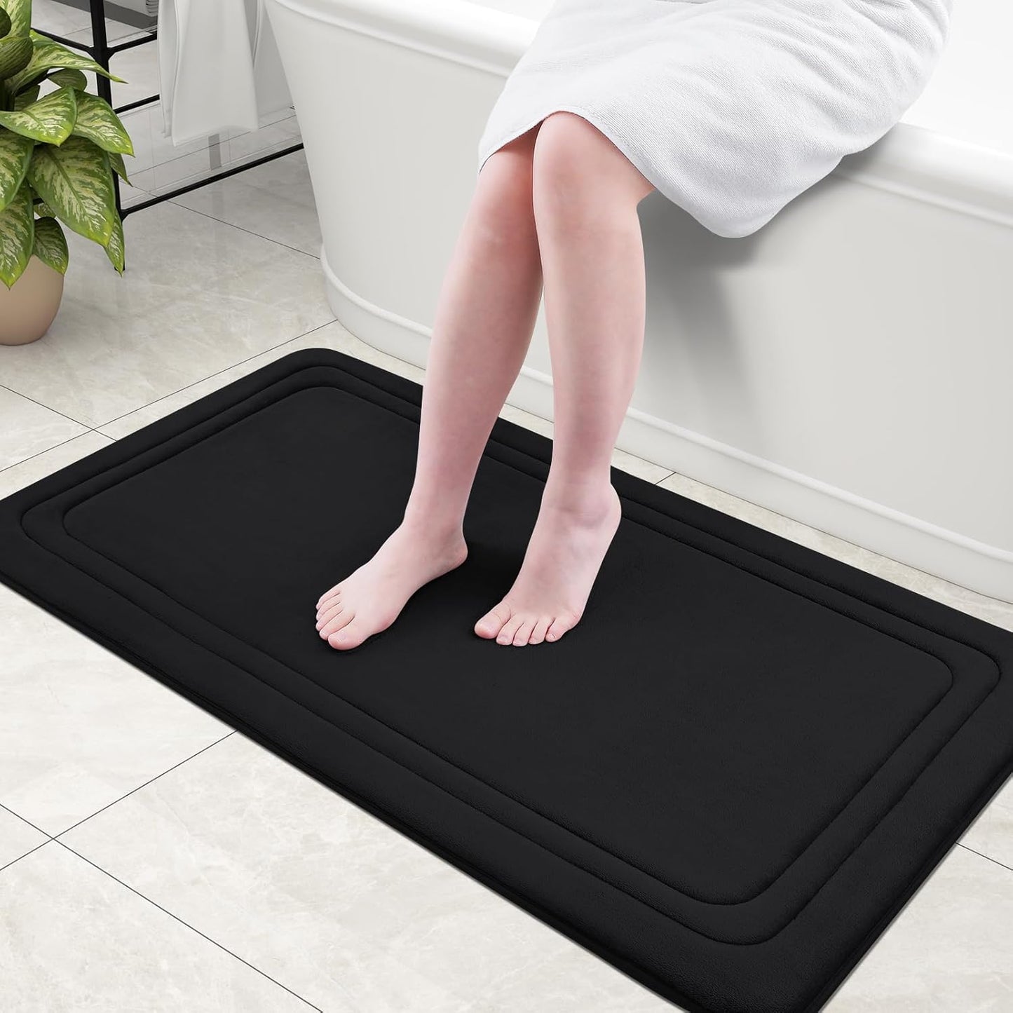 Grandaily Memory Foam Bath Mat Rug 44x24, Ultra Soft, Non-Slip and Absorbent Bathroom Rugs, Machine Wash Dry, Comfortable Bath Carpet for Bathroom Floor, Tub and Shower, Black