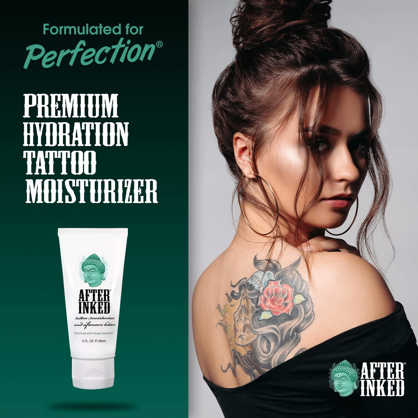 After Inked Tattoo Aftercare Lotion – Moisturizing Balm for Inked Skin, As Seen on INK MASTER – Hydrating Cream with Grape Seed Oil, Skin Nourishment & Daily Maintenance – 3 Fluid oz Tube (1-Pack)