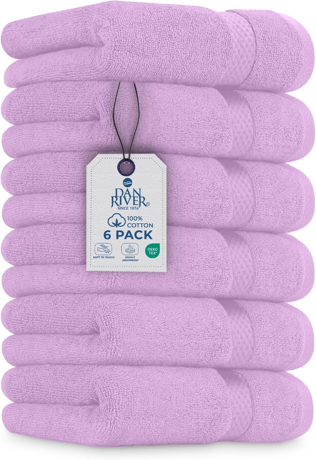 DAN RIVER 6-Pack Premium Hand Towels (16x28 Inches) - 100% Cotton, Ultra Soft, Lightweight, Highly Absorbent Towels for Bathroom, Spa, Gym, Salon, Hotel, and Travel - 550 GSM - Lavender