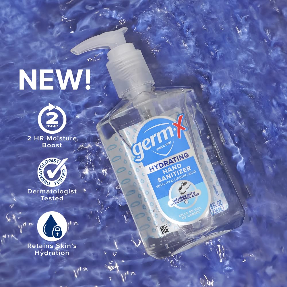 Germ-X Hand Sanitizer, Hydrating with Hyaluronic Acid, 1L Bulk Pack, Instant & No Rinse Formula, Sanitizing Liquid Gel for All Skin Types, Formulated without Parabens, Phthalates & Dyes