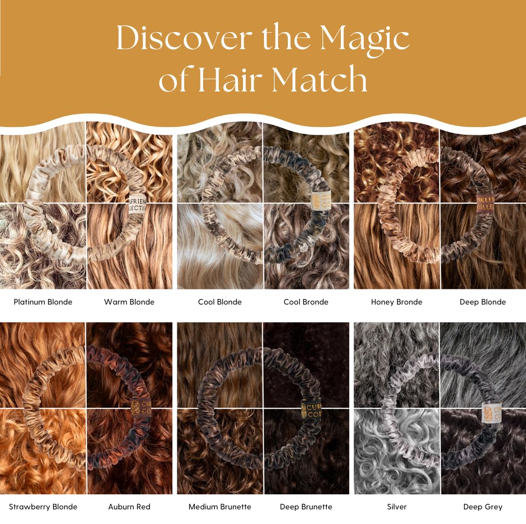 Authentic Mulberry Silk Skinny Hair Match Scrunchies for Women, Anti Breakage Hair Ties for Curly Thick & Thin Hair, 100% Silk for Buns, Sleep & Ponytail, Honey/Deep Bronde (4 Pack)