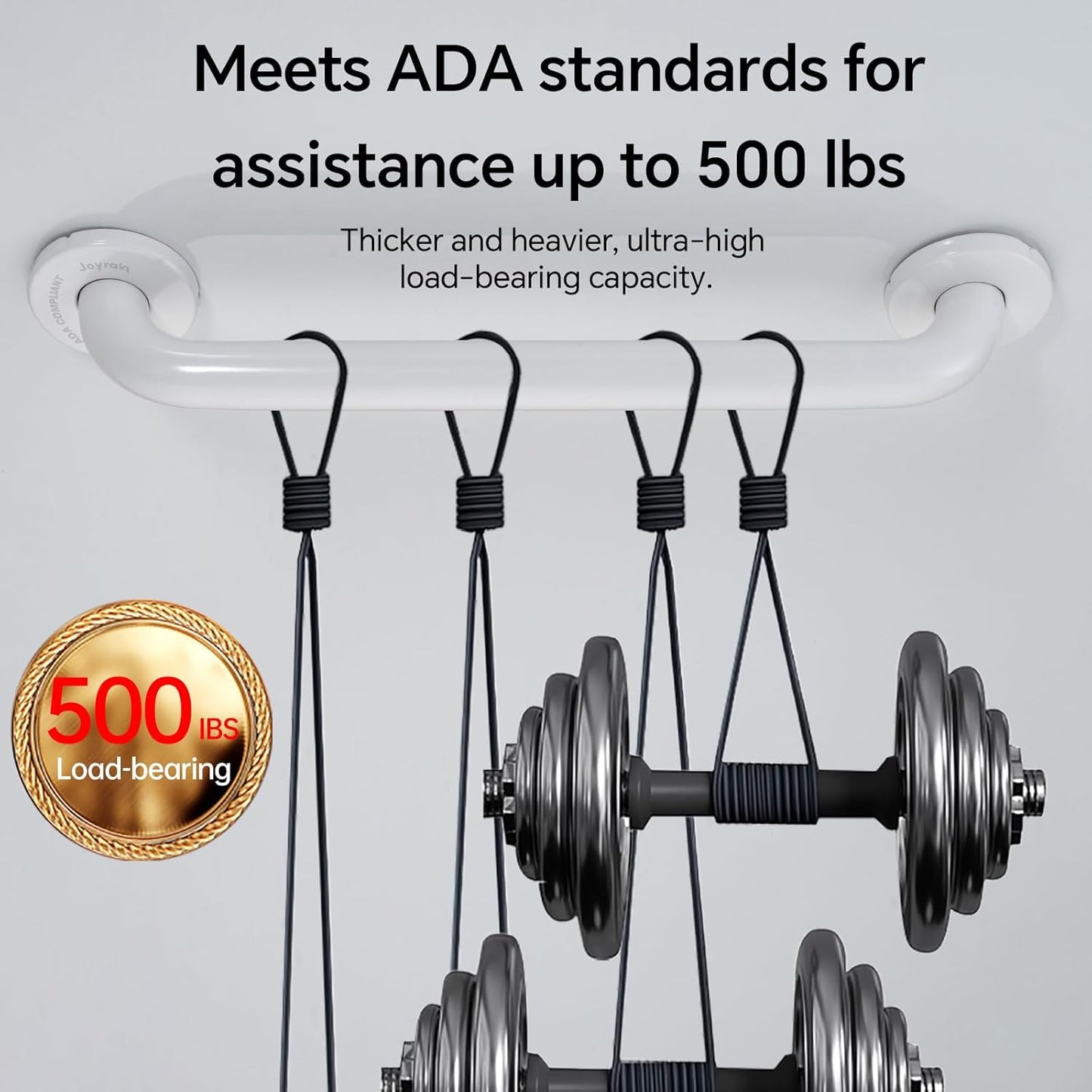 Joyrain 16-inch Bathroom Safety Grab Bar - 500lb Weight Capacity ADA Certified Anti-Slip Handle for Shower/Tub/Toilet, Elderly & Disabled Assist (White, 12 inch)