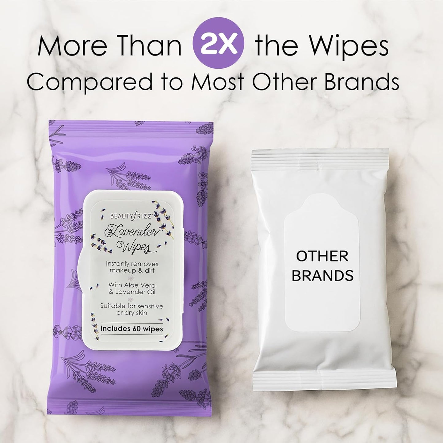 Lavender Face Wipes - 120 pcs - Gentle Makeup Remover Wipes for Women - Facial Cleansing Wipe with Aloe, Castor, Vitamin A and E - Extra Soft - Moisturizing