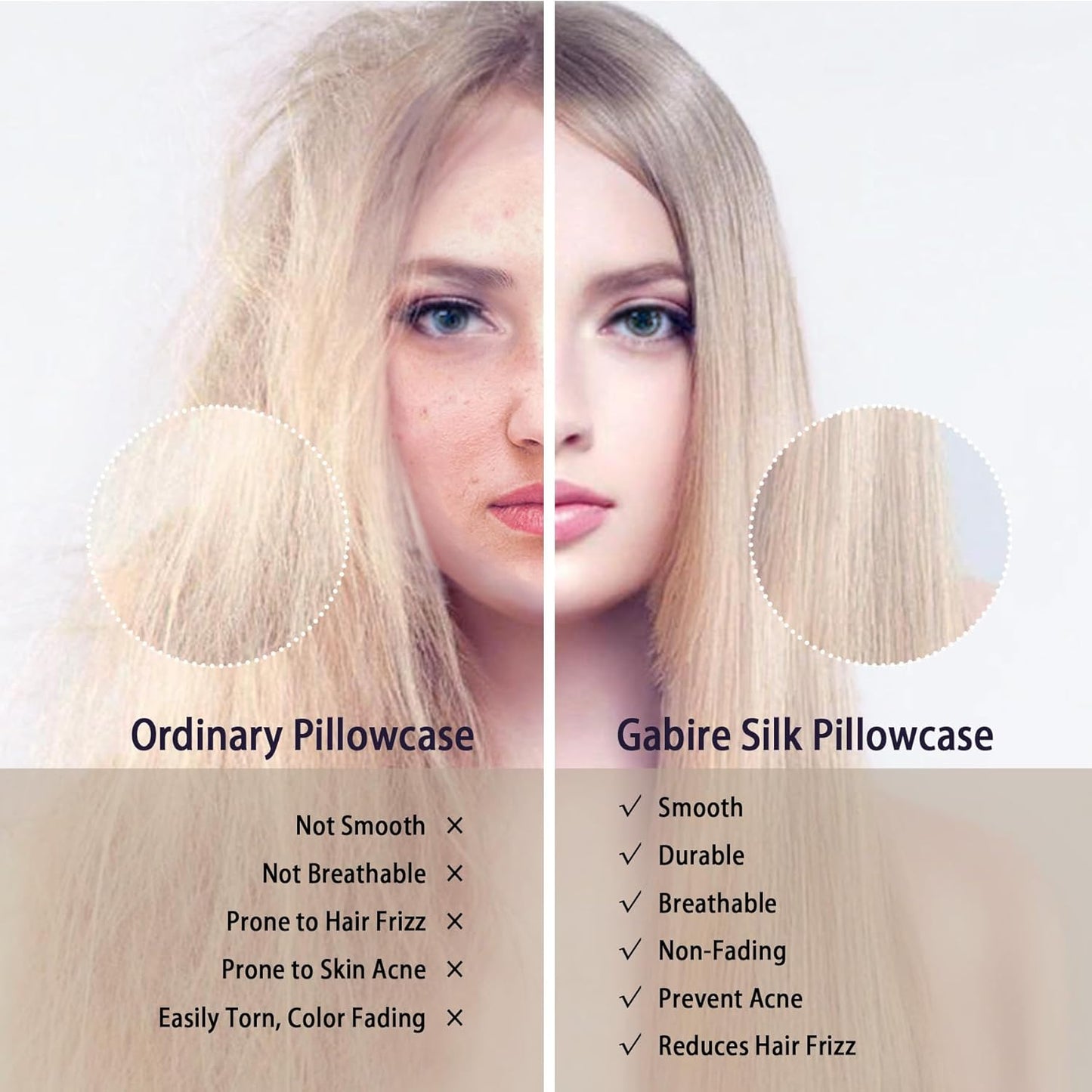 Mulberry Silk Pillowcases Set of 2, Both Sides Real Silk Pillow Covers for Hair and Skin Prevent Acne Pillowcase Organic Silk Pillowcase 2 Pack with Hidden Zipper, Grey, King (20"×36")