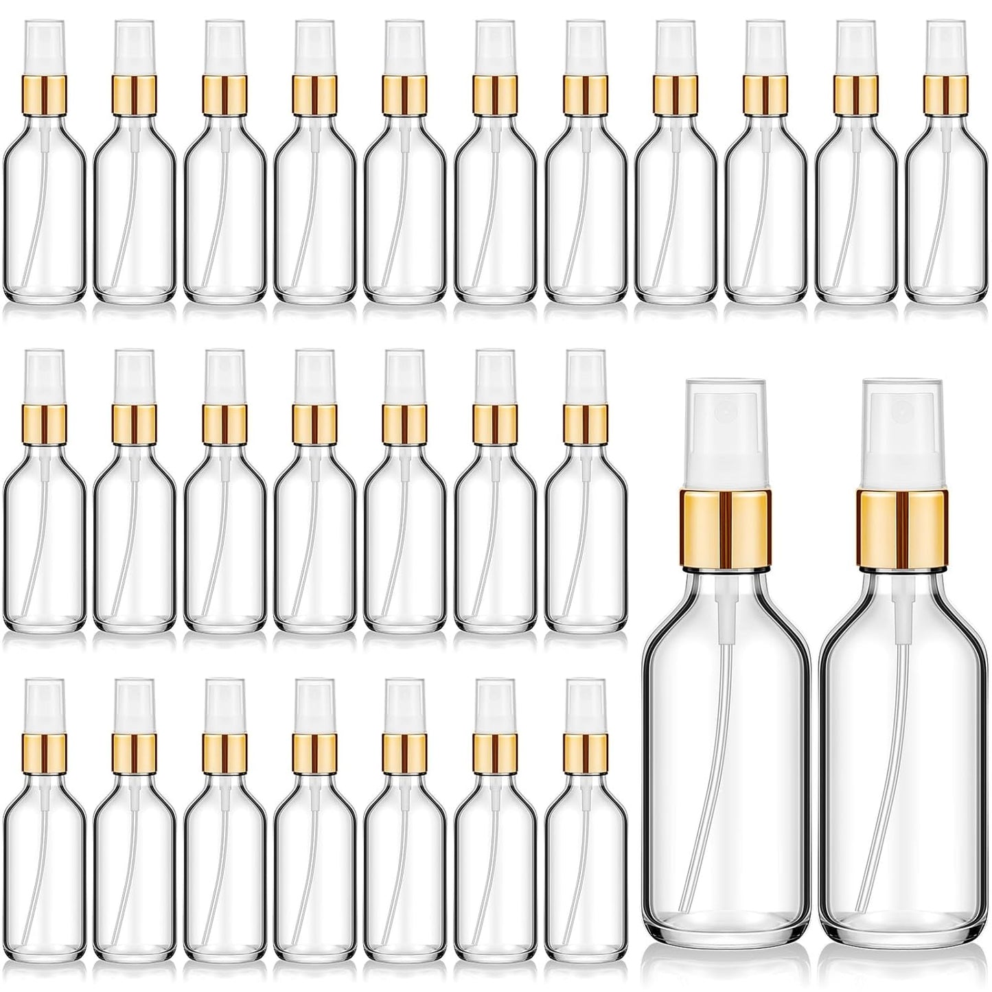 Roshtia 30 Pcs 2 oz/ 60 ml Clear Glass Spray Bottle Refillable Perfume Atomizer Clear Decorative Empty Bottles with Fine Mist Sprayer Pump for Face Body Travel